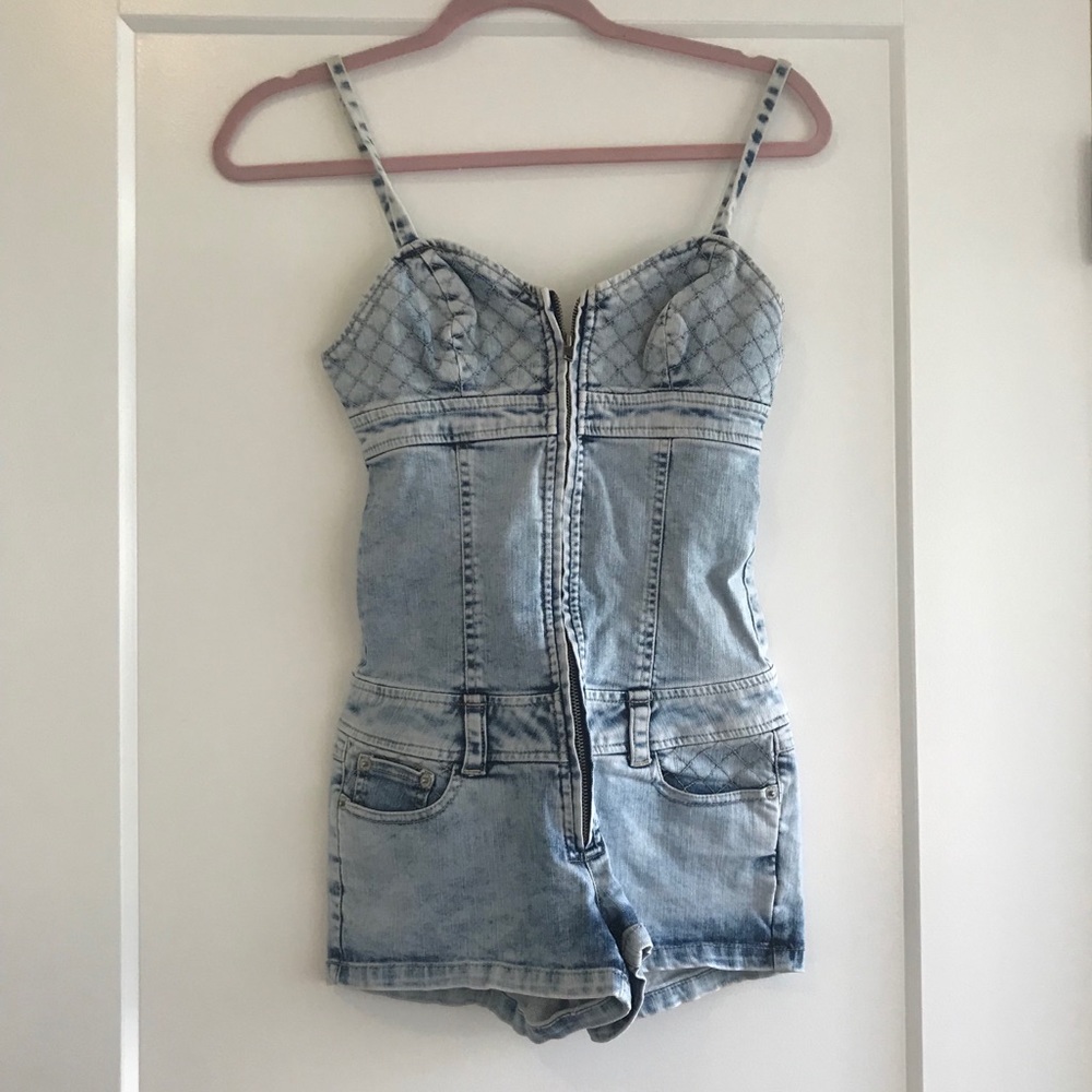 G by Guess Light Blue Denim Romper